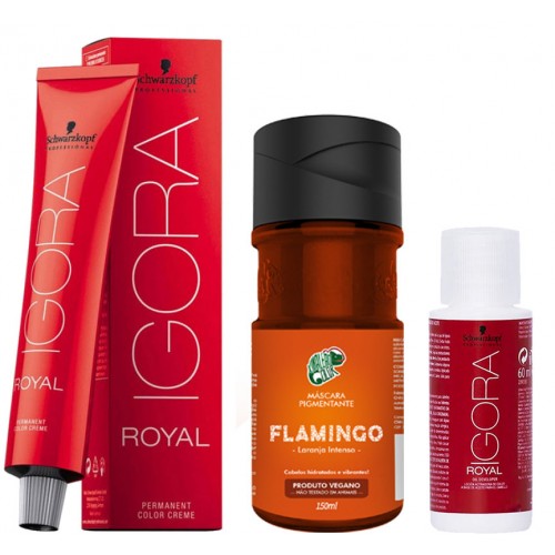 Kit Igora 9.7 Louro Extra Claro Cobre , Água Oxigenada 30 vol e Flamingo